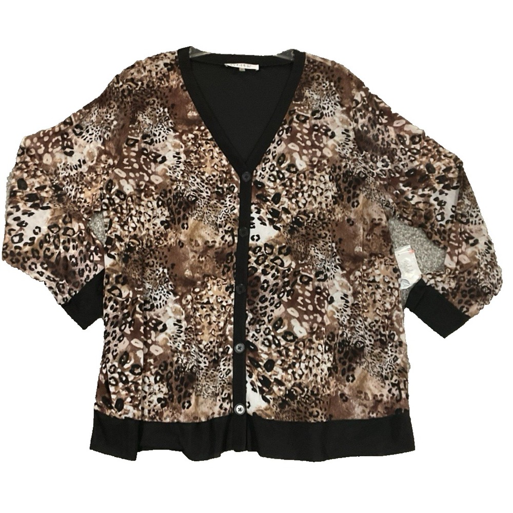 NWT Kasper Blouse Womens Plus 3X Animal Print Long Sl Office Career Lightweight